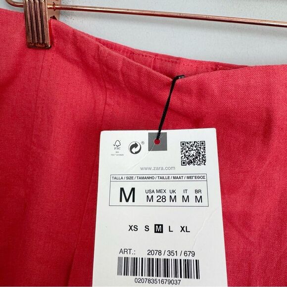 ZARA | NEW Coral Red Linen Skort Skirt with Shorts Women’s Size Medium - Picture 4 of 8